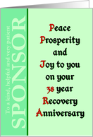 Sponsor, 38 year, Happy Recovery Anniversary card