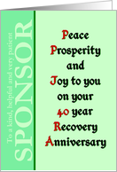 Sponsor, 40 year, Happy Recovery Anniversary card