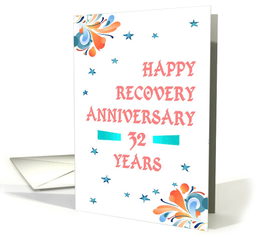 32 Years, Happy Recovery Anniversary, star studded card (1513940)