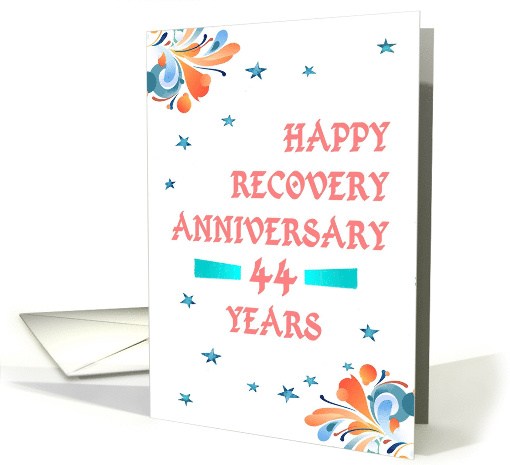 44 Years, Happy Recovery Anniversary, star studded card (1513972)