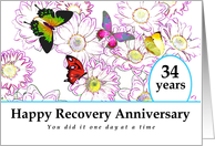 34 Years, Happy Recovery Anniversary, Flowers and Butterflies card