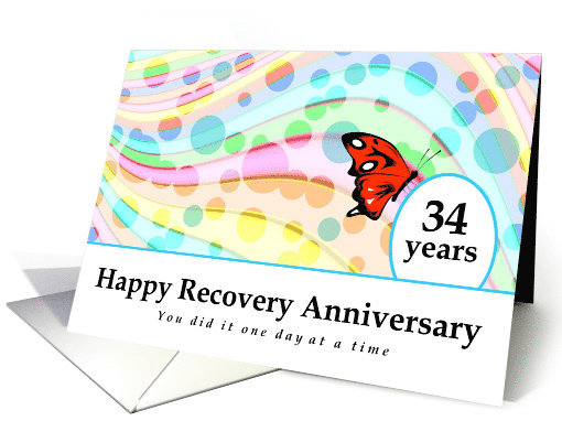 34 Years, Happy Recovery Anniversary, One day at a time card (1515084)