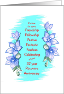 32 Years, Happy Recovery Anniversary, blue flower border card