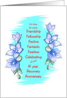 41 Years, Happy Recovery Anniversary, blue flower border card