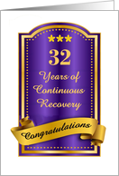 32 Years, Continuous Recovery blue congratulations plaque card