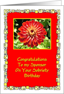 Congratulations, Sobriety Birthday, To my Sponsor, Red Flower, card