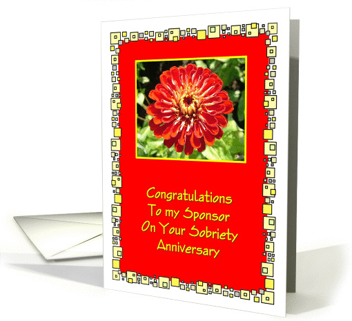 Congratulations, Sobriety Anniversary, To my Sponsor, Red Flower, card