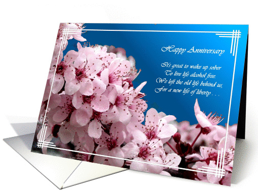 Pink Blossoms, Blue Sky, sober, Happy Anniversary, card (921833)