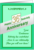 Happy THIRTY SIXTH YEAR, Sobriety Anniversary, card