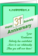Happy THIRTY FIRST YEAR, Sobriety Anniversary, card