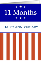 11 Months. Happy Anniversary, Red White and Blue with Stars, card