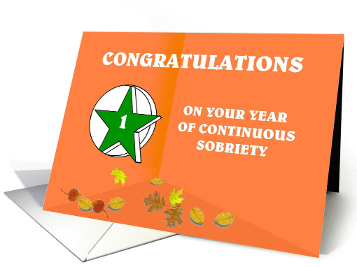 1 Year Continuous Sobriety Falling leaves card (950141)