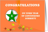 1 Year Continuous Sobriety Falling leaves card