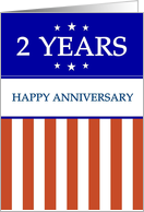 2 YEARS. Happy Anniversary, Red White and Blue with Stars, card