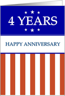4 YEARS. Happy Anniversary, Red White and Blue with Stars, card
