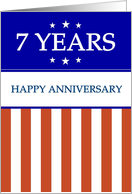 7 YEARS. Happy Anniversary, Red White and Blue with Stars, card