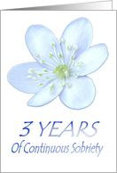 3 YEARS of Continuous Sobriety, Happy Birthday, Pale Blue flower card