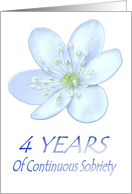 4 YEARS of Continuous Sobriety, Happy Birthday, Pale Blue flower card