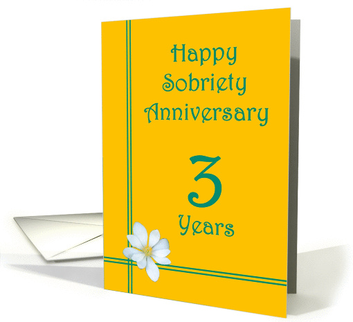 3 year Happy Sobriety Anniversary, White Flower card (962575)