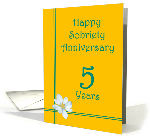 5 year Happy Sobriety Anniversary, White Flower card (962579)