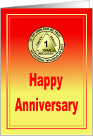 1 Year, Medallion Happy Anniversary card