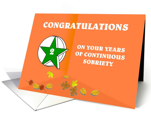 2 Year Continuous Sobriety Falling leaves card (964829)