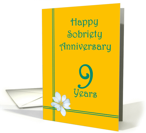 9 year Happy Sobriety Anniversary, White Flower card (965507)