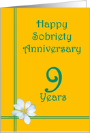 9 year Happy Sobriety Anniversary, White Flower card