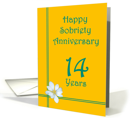 14 year Happy Sobriety Anniversary, White Flower card (965523)