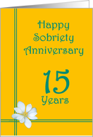 15 year Happy Sobriety Anniversary, White Flower card