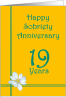 19 year Happy Sobriety Anniversary, White Flower card