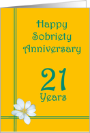 21 year Happy Sobriety Anniversary, White Flower card
