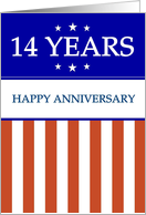 14 YEAR. Happy Anniversary, Red White and Blue with Stars, card