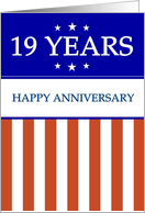 19 YEAR. Happy Anniversary, Red White and Blue with Stars, card