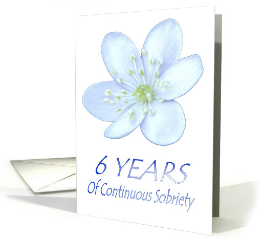 6 YEARS of Continuous Sobriety, Happy Birthday, Pale Blue flower card