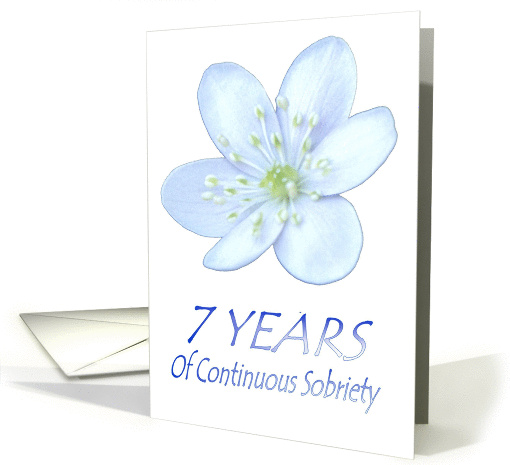 7 YEARS of Continuous Sobriety, Happy Birthday, Pale Blue flower card