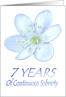 7 YEARS of Continuous Sobriety, Happy Birthday, Pale Blue flower card