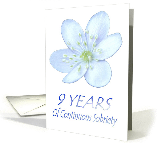 9 YEARS of Continuous Sobriety, Happy Birthday, Pale Blue flower card