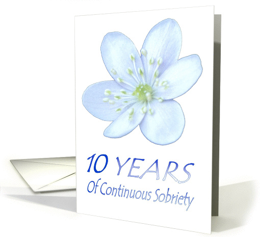 10 YEARS of Continuous Sobriety, Happy Birthday, Pale Blue flower card