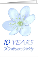 10 YEARS of Continuous Sobriety, Happy Birthday, Pale Blue flower card