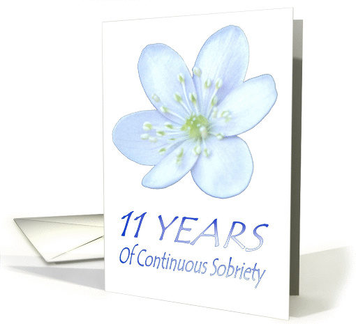 11 YEARS of Continuous Sobriety, Happy Birthday, Pale Blue flower card