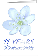 11 YEARS of Continuous Sobriety, Happy Birthday, Pale Blue flower card