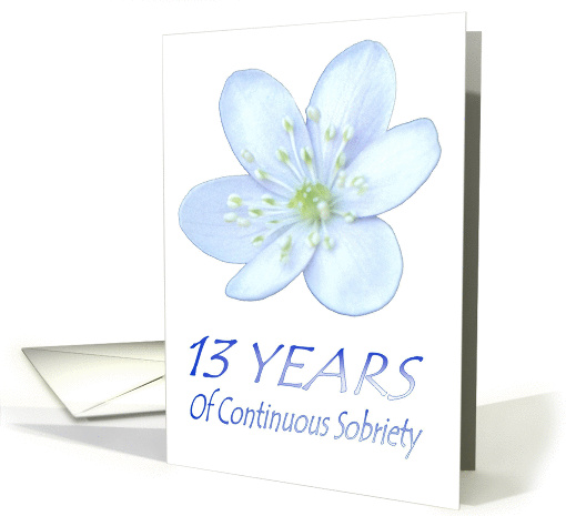 13 YEARS of Continuous Sobriety, Happy Birthday, Pale Blue flower card