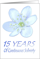 15 YEARS of Continuous Sobriety, Happy Birthday, Pale Blue flower card