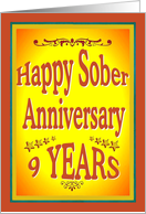 9 YEARS Happy Sober Anniversary in bold letters. card