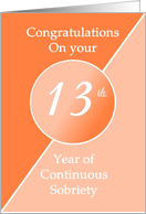 Congratulations 13 Years of continuous sobriety. Light and dark orange card