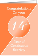 Congratulations 14 Years of continuous sobriety. Light and dark orange card