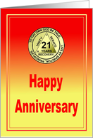21 Year, Medallion Happy Anniversary card