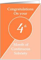 Congratulations 4 months of continuous sobriety. Light and dark orange card