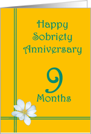 9 Month Happy Sobriety Anniversary, White Flower card